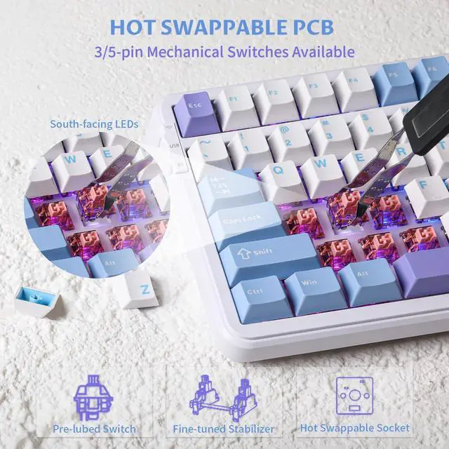 Alt view image 2 of 5 - EPOMAKER Cypher 96 Wireless Gaming Keyboard with 8000mAh Battery, Hot Swappable Creamy Keyboard with Numpad and Calculator, RGB Backlit, NKRO for Games/Office (Wisteria Linear Switch)