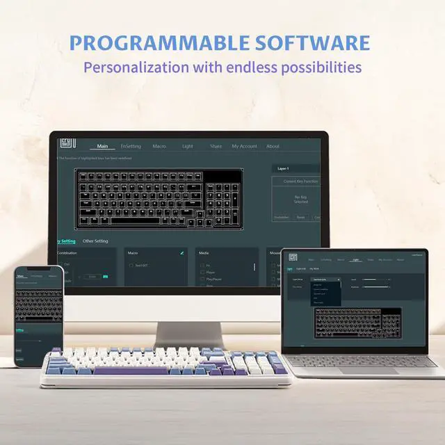Alt view image 3 of 5 - EPOMAKER Cypher 96 Wireless Gaming Keyboard with 8000mAh Battery, Hot Swappable Creamy Keyboard with Numpad and Calculator, RGB Backlit, NKRO for Games/Office (Wisteria Linear Switch)