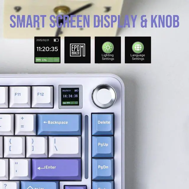 Alt view image 3 of 7 - EPOMAKER Cypher81 75% Gasket Mechanical Gaming Keyboard with TFT Screen & Knob, Tri-Mode(Type-C/BT/2.4G), Hot Swappable, RGB Backlight for Games/PC/Mac (Wisteria Linear Switch)