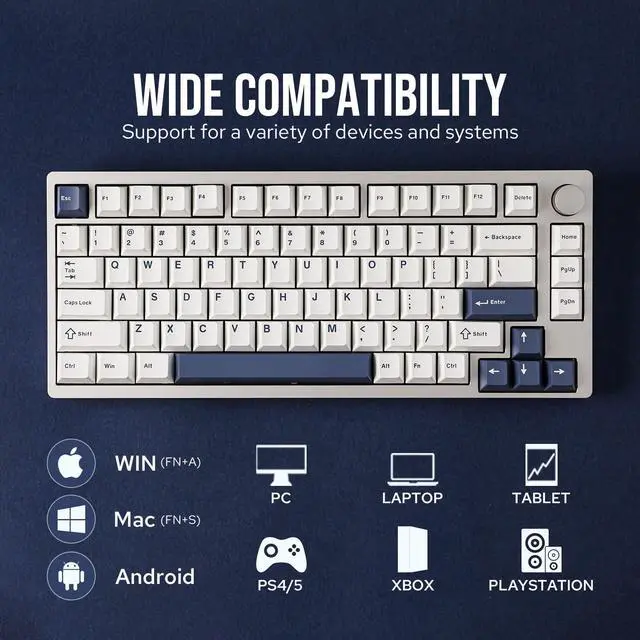 Alt view image 3 of 7 - EPOMAKER P75 Wireless Aluminum Mechanical Keyboard, Bluetooth 5.0/2.4GHz/USB-C Hot Swappable Custom Keyboard, Gasket Structure, RGB Backlit, for PC/Tablet/PS/Xbox (Silver, Zebra Switch)