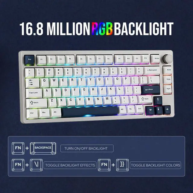 Alt view image 5 of 7 - EPOMAKER P75 Wireless Aluminum Mechanical Keyboard, Bluetooth 5.0/2.4GHz/USB-C Hot Swappable Custom Keyboard, Gasket Structure, RGB Backlit, for PC/Tablet/PS/Xbox (Silver, Zebra Switch)