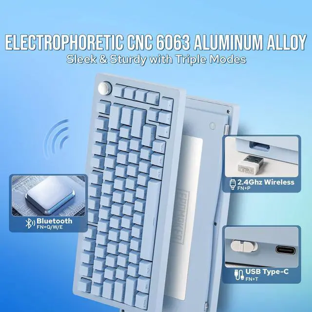 Alt view image 2 of 7 - EPOMAKER Tide75 Upgraded QMK/VIA 75% Wireless Aluminum Mechanical Keyboard, Hot-Swap Creamy Gaming Keyboard with FR4 Plate, Bluetooth/2.4Ghz/USB-C, RGB Backlit, NKRO (Blue)