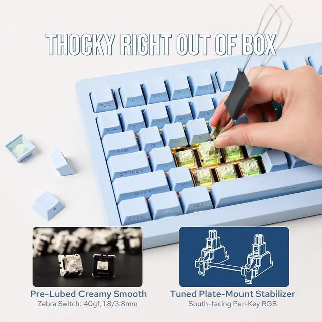 Alt view image 4 of 7 - EPOMAKER Tide75 Upgraded QMK/VIA 75% Wireless Aluminum Mechanical Keyboard, Hot-Swap Creamy Gaming Keyboard with FR4 Plate, Bluetooth/2.4Ghz/USB-C, RGB Backlit, NKRO (Blue)