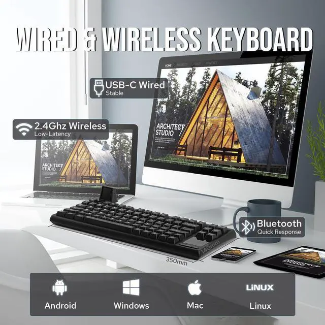 Alt view image 3 of 7 - EPOMAKER RT80 75% Wireless Gaming Keyboard with Touch Screen and Mini Display, Tri-Mode Mechanical Keyboard, Hot-swap, Creamy Sound, NKRO for Office Game (Black, Wisteria Linear Switch)