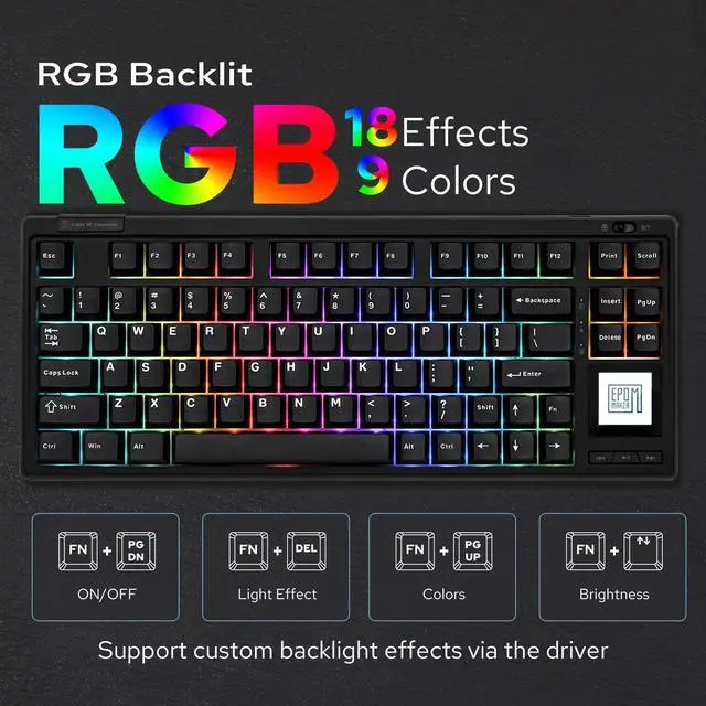 Alt view image 7 of 7 - EPOMAKER RT80 75% Wireless Gaming Keyboard with Touch Screen and Mini Display, Tri-Mode Mechanical Keyboard, Hot-swap, Creamy Sound, NKRO for Office Game (Black, Wisteria Linear Switch)