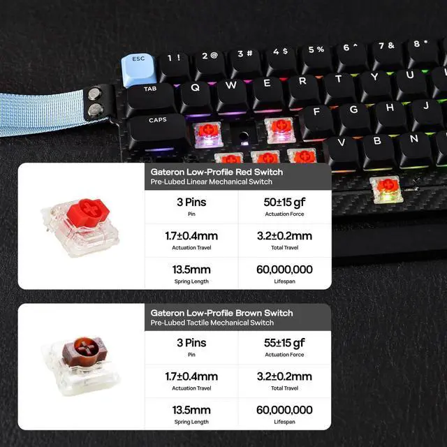 Alt view image 3 of 7 - EPOMAKER Carbon60 QMK/VIA Wireless Mechanical Keyboard, 60% Compact Layout, Tri-Mode Bluetooth/2.4GHz/USB-C, Carbon Fiber Design, Hot Swappable (Gateron Low-Profile Red Switch)