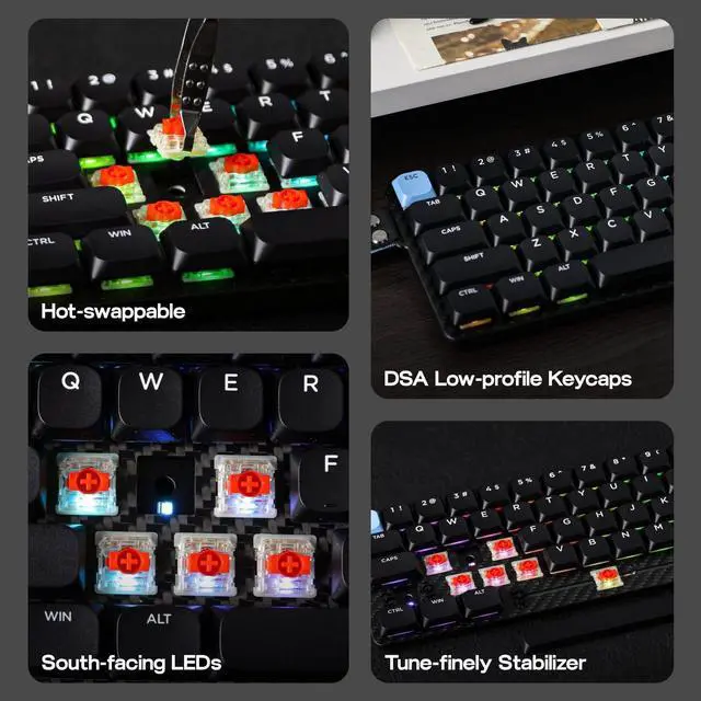 Alt view image 6 of 7 - EPOMAKER Carbon60 QMK/VIA Wireless Mechanical Keyboard, 60% Compact Layout, Tri-Mode Bluetooth/2.4GHz/USB-C, Carbon Fiber Design, Hot Swappable (Gateron Low-Profile Red Switch)