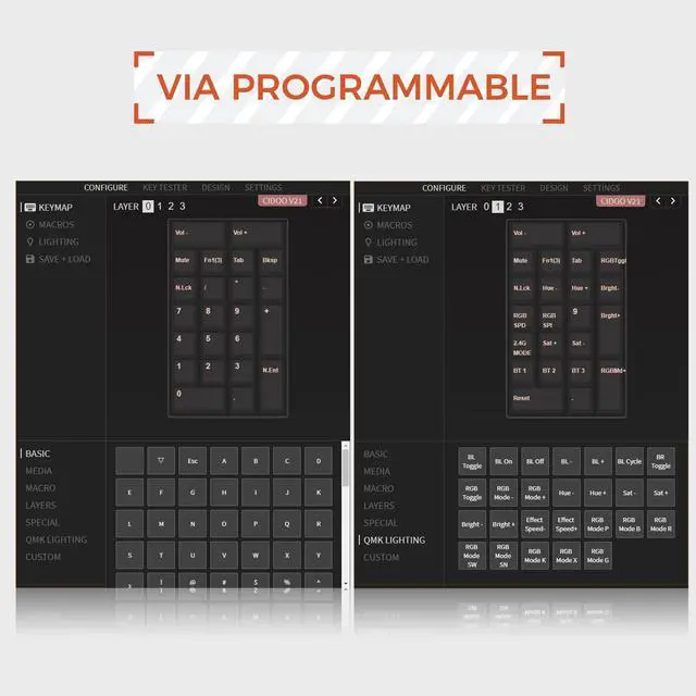 Alt view image 2 of 6 - EPOMAKER CIDOO V21 VIA Programmable Gasket Number Pad, Aluminum Numpad, Bluetooth 5.0/2.4ghz/Wired Hot Swappable Numeric Keypad, with Knob, 1000mAh Battery, Poron Foam for Laptop Mac Win