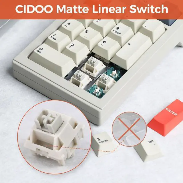 Alt view image 4 of 6 - EPOMAKER CIDOO V21 VIA Programmable Gasket Number Pad, Aluminum Numpad, Bluetooth 5.0/2.4ghz/Wired Hot Swappable Numeric Keypad, with Knob, 1000mAh Battery, Poron Foam for Laptop Mac Win