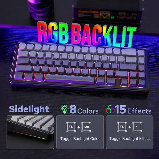 Alt view image 5 of 7 - EPOMAKER x Aula F65 65% Wireless Mechanical Keyboard, Hot Swappable Gasket Custom Gaming Keyboard with Five-Layer Padding, RGB Backlit, Bluetooth/2.4GHz/USB-C (Black, Graywood V3 Switch)