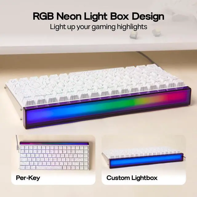 Alt view image 3 of 7 - EPOMAKER Aula Hero84 HE Wired Hall Effect Keyboard with RGB Lightbox, 0.01mm Adjustable Actuation, 8KHz Polling, 0.125ms Latency, Snap Key, SOCD, Magnetic Gaming Keyboard (White Topographic)