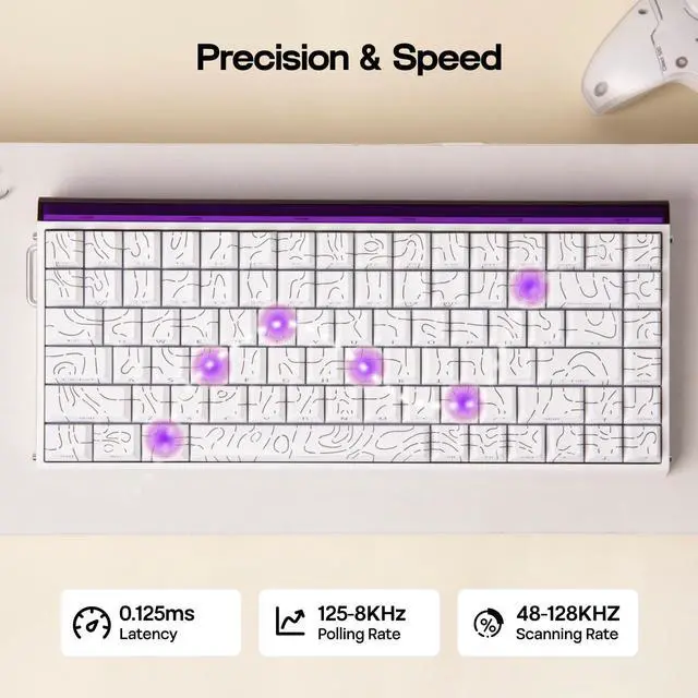 Alt view image 4 of 7 - EPOMAKER Aula Hero84 HE Wired Hall Effect Keyboard with RGB Lightbox, 0.01mm Adjustable Actuation, 8KHz Polling, 0.125ms Latency, Snap Key, SOCD, Magnetic Gaming Keyboard (White Topographic)