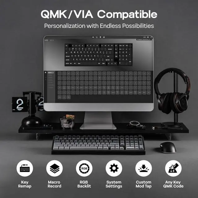Alt view image 6 of 7 - EPOMAKER Galaxy100 Lite QMK/VIA Gaming Keyboard with 8000mAh Battery and Numpad, 1800 Aluminum Mechanical Keyboard, USB-C/BT/2.4Ghz, Hot-Swap, Creamy Sound (Black, Marble White Switch)