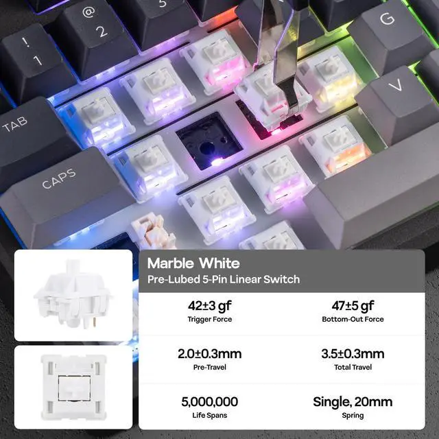 Alt view image 7 of 7 - EPOMAKER Galaxy100 Lite QMK/VIA Gaming Keyboard with 8000mAh Battery and Numpad, 1800 Aluminum Mechanical Keyboard, USB-C/BT/2.4Ghz, Hot-Swap, Creamy Sound (Black, Marble White Switch)