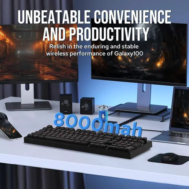 Alt view image 2 of 7 - EPOMAKER Galaxy100 QMK/VIA Wireless Gaming Keyboard, Aluminum Shell, Bluetooth/2.4Ghz/USB-C, Pre-Lubed Hot-Swappable Linear Switches, NKRO, RGB Backlit (Black, Marble White Switch)