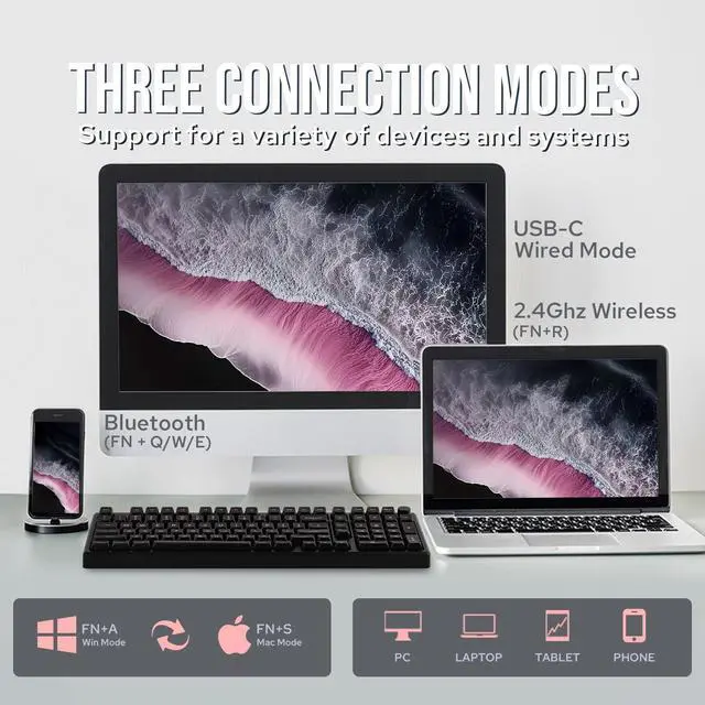 Alt view image 5 of 7 - EPOMAKER Galaxy100 QMK/VIA Wireless Gaming Keyboard, Aluminum Shell, Bluetooth/2.4Ghz/USB-C, Pre-Lubed Hot-Swappable Linear Switches, NKRO, RGB Backlit (Black, Marble White Switch)