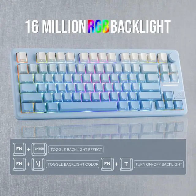 Alt view image 6 of 7 - EPOMAKER Galaxy70 Wireless Gaming Keyboard, 75% Aluminium Mechanical Keyboard, Bluetooth 5.0/2.4GHz/USB-C Wired, Programmable, Hot Swappable, for PC/Mac/Office/Gaming (Blue, Petal Switch)