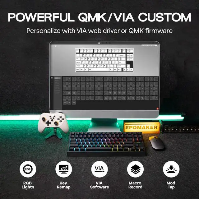 Alt view image 3 of 7 - EPOMAKER G84 80% RGB Gaming Mechanical Keyboard, 2.4GHz/ Type-C/BT Wireless Keyboard, QMK/VIA Programmable, Hot-Swappable, NKRO, with Shine Through PBT Keycaps for Gamers (Black, Clear Switch)