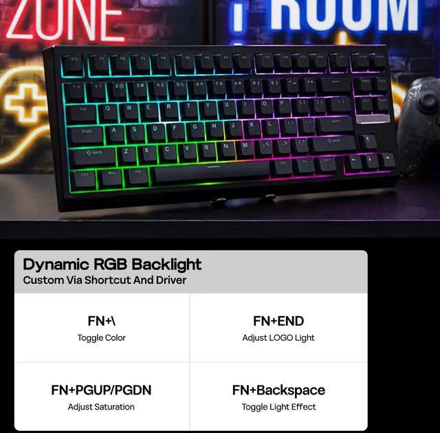 Alt view image 6 of 7 - EPOMAKER G84 80% RGB Gaming Mechanical Keyboard, 2.4GHz/ Type-C/BT Wireless Keyboard, QMK/VIA Programmable, Hot-Swappable, NKRO, with Shine Through PBT Keycaps for Gamers (Black, Clear Switch)