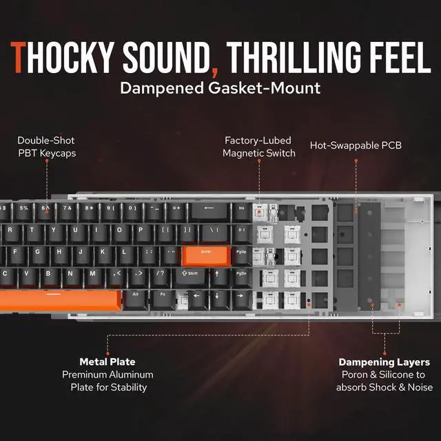 Alt view image 4 of 7 - EPOMAKER HE68 Wired Hall Effect Keyboard, 8000hz Polling, 0.01mm Adjustable Trigger, 0.125ms Latency, Creamy Gasket, Snap Key, SOCD, RGB, Magnetic Gaming Keyboard for Mac/PC (Black)