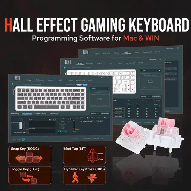 Alt view image 5 of 7 - EPOMAKER HE68 Wired Hall Effect Keyboard, 8000hz Polling, 0.01mm Adjustable Trigger, 0.125ms Latency, Creamy Gasket, Snap Key, SOCD, RGB, Magnetic Gaming Keyboard for Mac/PC (Black)