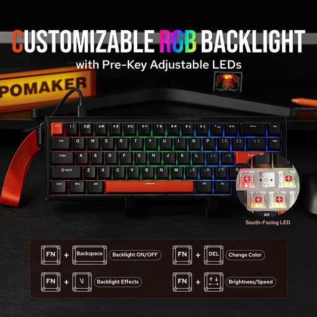 Alt view image 7 of 7 - EPOMAKER HE68 Wired Hall Effect Keyboard, 8000hz Polling, 0.01mm Adjustable Trigger, 0.125ms Latency, Creamy Gasket, Snap Key, SOCD, RGB, Magnetic Gaming Keyboard for Mac/PC (Black)