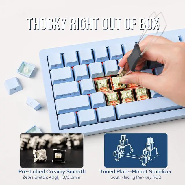 Alt view image 7 of 7 - EPOMAKER Tide65 Upgraded QMK/VIA Wireless Gaming Keyboard, 65% Aluminum Mechanical Keyboard, Programmable Creamy Keyboard with FR4 Plate, Bluetooth/2.4Ghz/USB-C, RGB Backlit (Blue)