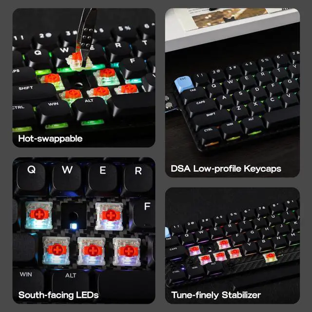 Alt view image 5 of 7 - EPOMAKER Carbon60 QMK/VIA Wireless Mechanical Keyboard, 60% Compact Layout, Tri-Mode Bluetooth/2.4GHz/USB-C, Carbon Fiber Design, Hot Swappable (Gateron Low-Profile Brown Switch)