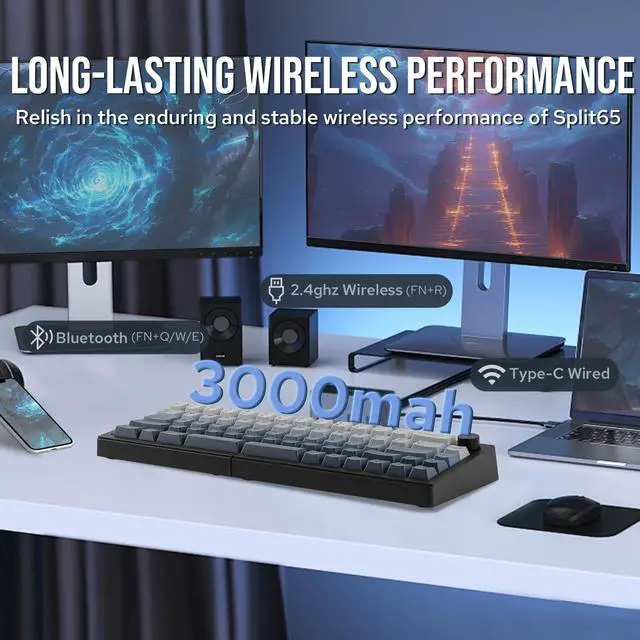 Alt view image 6 of 6 - EPOMAKER Split65 QMK/VIA Programmable Keyboard, Wireless Mechanical Keyboard in 2.4Ghz/Bluetooth/Type-C, Ergonomic Gaming Keyboard in Split Layout with RGB Backlit (Flamingo Switch)