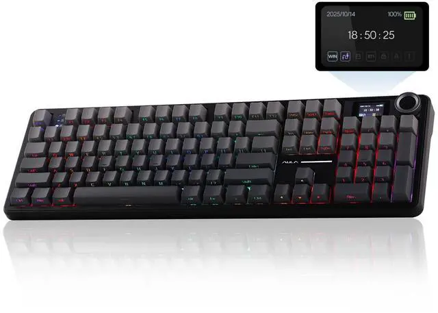 Main image of EPOMAKER X Aula F108 PRO Wireless Gaming Keyboard with Screen, 8000mAh Battery, 104 Hot-Swappable and Programmable Keys and Knob, RGB Backlight, for Mac/PC/Android (Black Gradient)