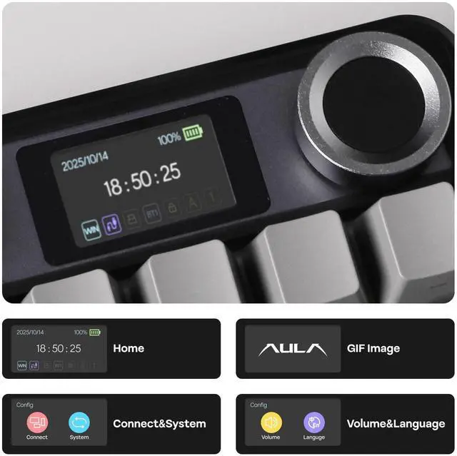 Alt view image 4 of 7 - EPOMAKER X Aula F108 PRO Wireless Gaming Keyboard with Screen, 8000mAh Battery, 104 Hot-Swappable and Programmable Keys and Knob, RGB Backlight, for Mac/PC/Android (Black Gradient)