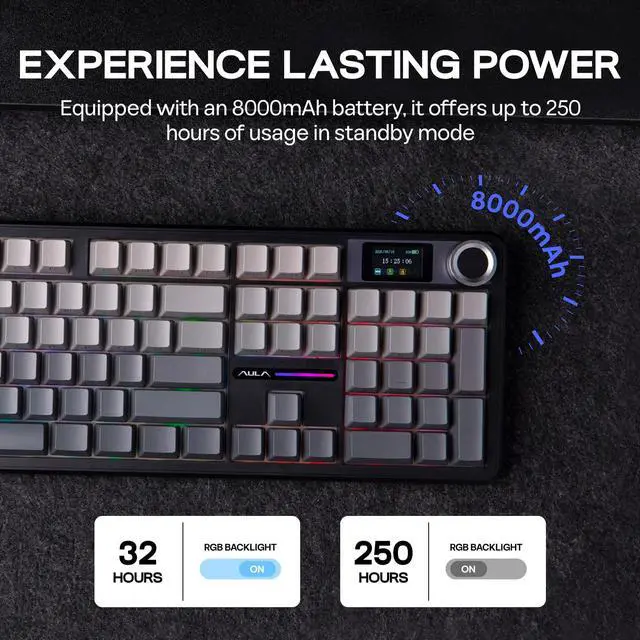 Alt view image 5 of 7 - EPOMAKER X Aula F108 PRO Wireless Gaming Keyboard with Screen, 8000mAh Battery, 104 Hot-Swappable and Programmable Keys and Knob, RGB Backlight, for Mac/PC/Android (Black Gradient)