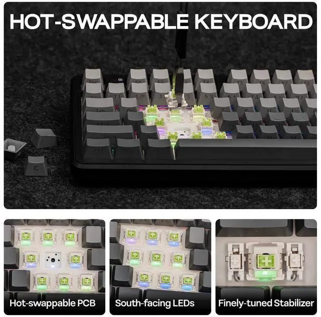 Alt view image 6 of 7 - EPOMAKER X Aula F108 PRO Wireless Gaming Keyboard with Screen, 8000mAh Battery, 104 Hot-Swappable and Programmable Keys and Knob, RGB Backlight, for Mac/PC/Android (Black Gradient)