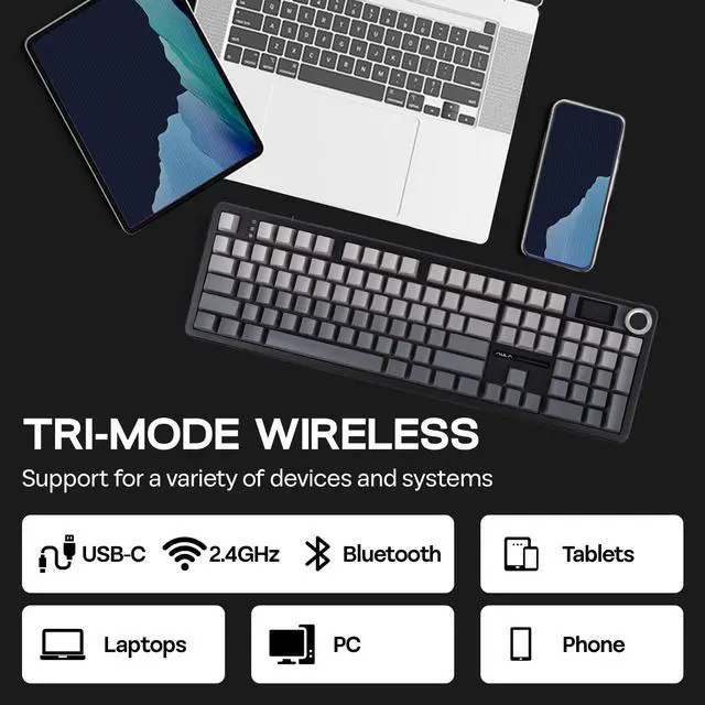 Alt view image 7 of 7 - EPOMAKER X Aula F108 PRO Wireless Gaming Keyboard with Screen, 8000mAh Battery, 104 Hot-Swappable and Programmable Keys and Knob, RGB Backlight, for Mac/PC/Android (Black Gradient)