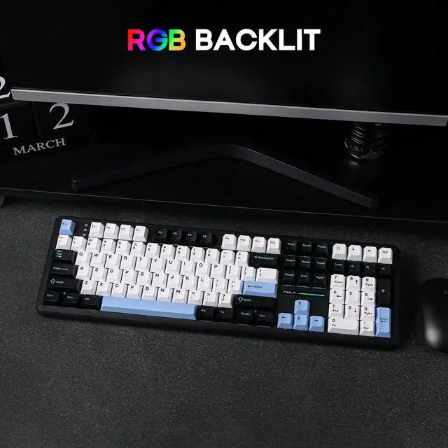 Alt view image 7 of 7 - EPOMAKER Aula F108 Wireless Gaming Keyboard, Full Size Mechanical Keyboard with 4000mAh Battery, 108 Hot-Swappable and Programmable Keys, RGB Backlight, for Mac/PC/Android (Blue&White&Black)