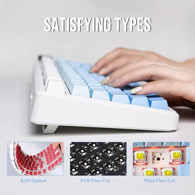 Alt view image 3 of 7 - EPOMAKER X Aula F99 PRO Wireless Gaming Keyboard with 8000mAh Battery, Hot Swappable Creamy Keyboard, 2.4GHz/Type-C/BT5.0, NKRO, RGB Backlit for Win/Mac/Gaming (Blue Gradient)