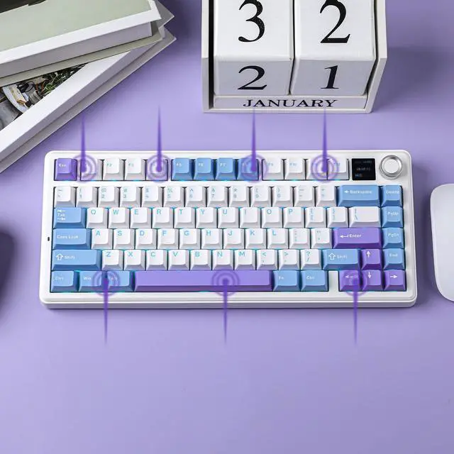 Alt view image 6 of 7 - EPOMAKER X Aula F75 MAX Wireless Mechanical Keyboard with TFT Screen and Knob, Gasket Gaming Keyboard in 75% Layout, Hot Swappable, RGB Backlight, for PC/Mac/Linux (Blue&White&Purple)