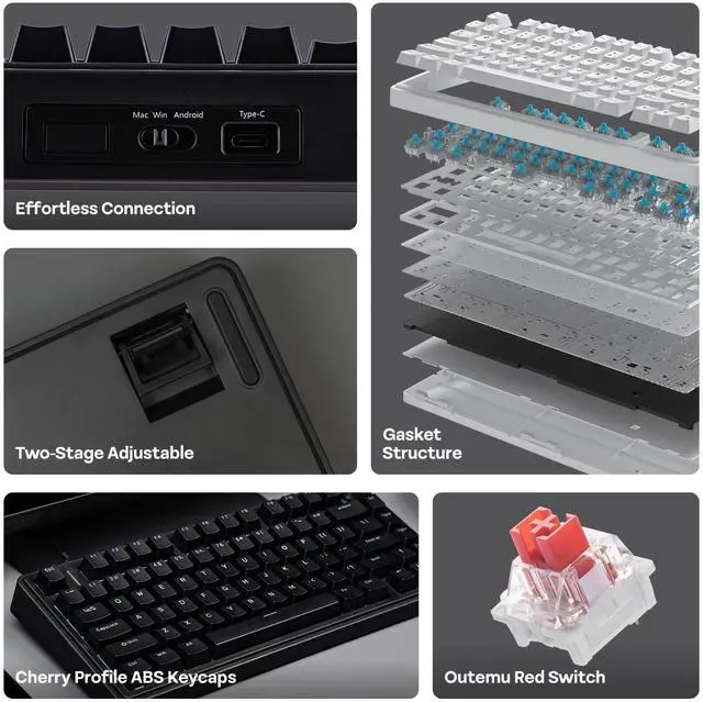 Alt view image 3 of 7 - EPOMAKER Aula F75-Wired 75% Gaming Keyboard with Knob, Shine Through ABS Keycap, Gasket Structure, Programmable, Hot Swappable Creamy Mechanical Keyboard for Games/Office (Black)