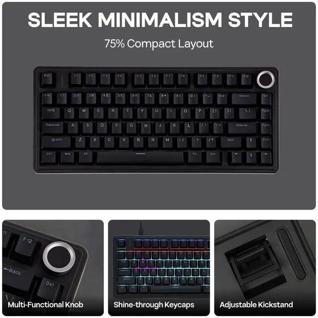 Alt view image 4 of 7 - EPOMAKER Aula F75-Wired 75% Gaming Keyboard with Knob, Shine Through ABS Keycap, Gasket Structure, Programmable, Hot Swappable Creamy Mechanical Keyboard for Games/Office (Black)