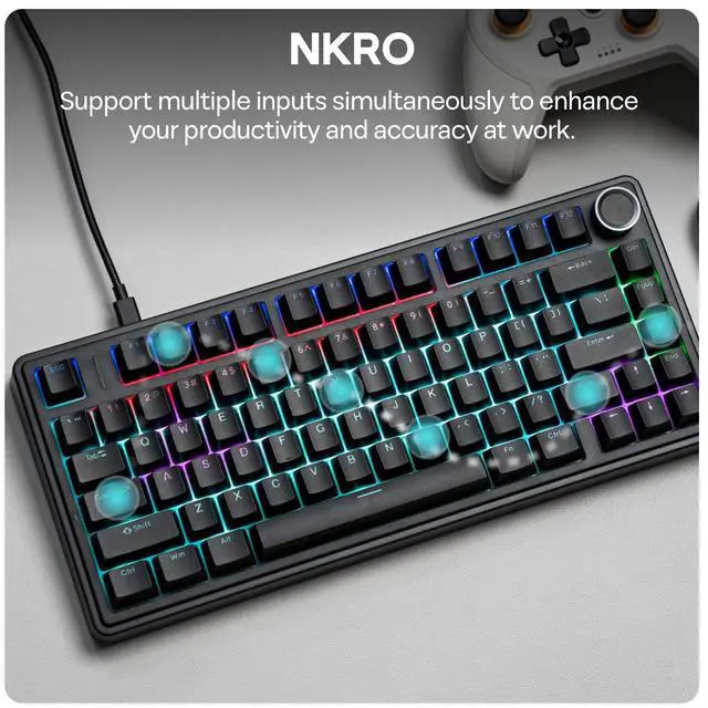 Alt view image 5 of 7 - EPOMAKER Aula F75-Wired 75% Gaming Keyboard with Knob, Shine Through ABS Keycap, Gasket Structure, Programmable, Hot Swappable Creamy Mechanical Keyboard for Games/Office (Black)