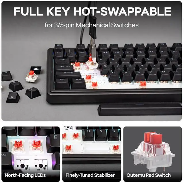 Alt view image 6 of 7 - EPOMAKER Aula F75-Wired 75% Gaming Keyboard with Knob, Shine Through ABS Keycap, Gasket Structure, Programmable, Hot Swappable Creamy Mechanical Keyboard for Games/Office (Black)