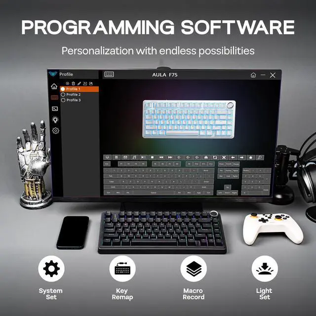 Alt view image 7 of 7 - EPOMAKER Aula F75-Wired 75% Gaming Keyboard with Knob, Shine Through ABS Keycap, Gasket Structure, Programmable, Hot Swappable Creamy Mechanical Keyboard for Games/Office (Black)