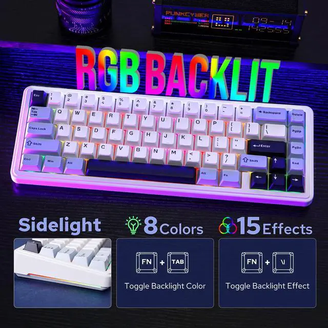 Alt view image 5 of 6 - EPOMAKER x Aula F65 65% Wireless Mechanical Keyboard, Hot Swappable Gasket Custom Gaming Keyboard with Five-Layer Padding, RGB Backlit, Bluetooth/2.4GHz/USB-C (Light Blue, Graywood V3 Switch)