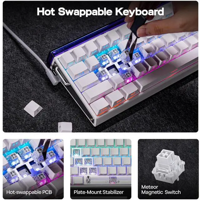 Alt view image 4 of 6 - EPOMAKER Aula Hero 68 HE Wired Magnetic Gaming Keyboard, 0.01mm Adjustable Actuation, Rapid Hall Effect Switch, 8kHz Polling, 5-Layer Sound Dampening, RGB Box & Backlight (White)