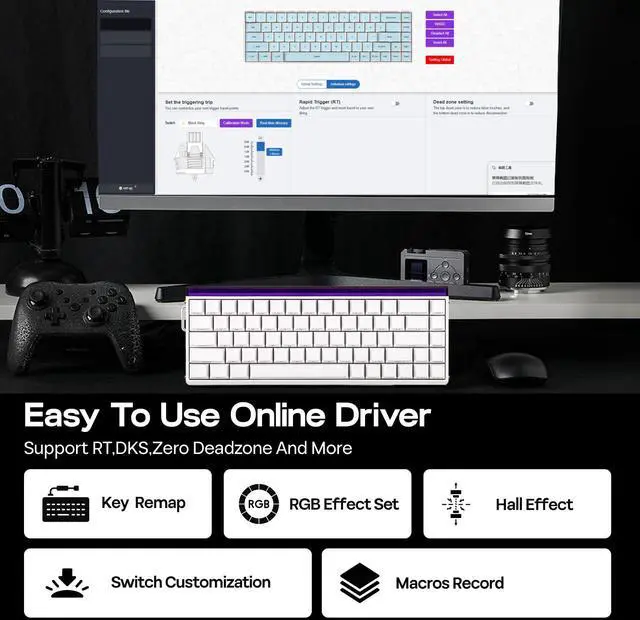 Alt view image 6 of 6 - EPOMAKER Aula Hero 68 HE Wired Magnetic Gaming Keyboard, 0.01mm Adjustable Actuation, Rapid Hall Effect Switch, 8kHz Polling, 5-Layer Sound Dampening, RGB Box & Backlight (White)