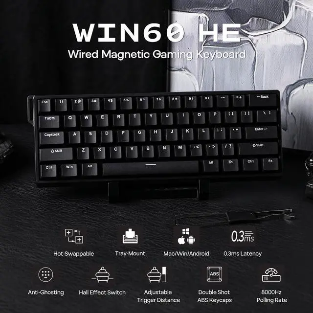 Alt view image 2 of 7 - EPOMAKER Aula WIN60 HE 60% Wired Magnetic Keyboard with Adjustable Actuation, 8000 Hz Polling Rate, Hall Effect Switches, Hot-Swap, for FPS Games (Black)