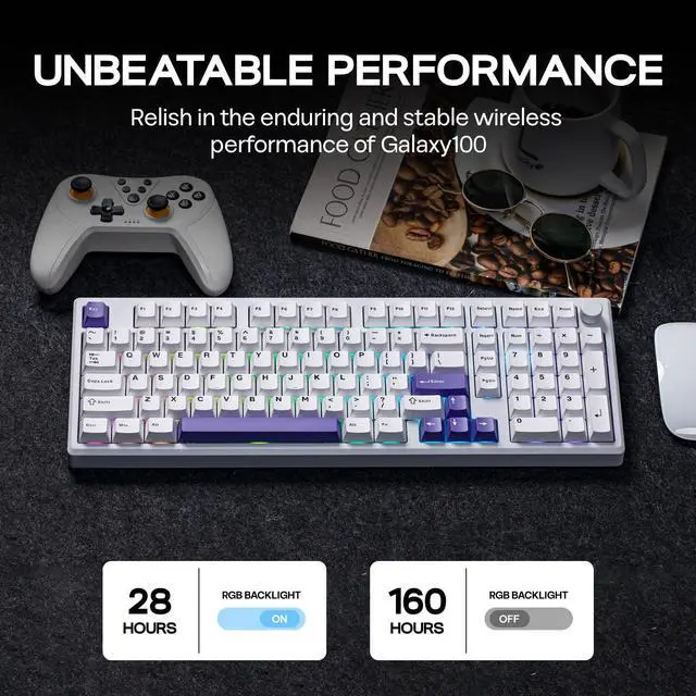 Alt view image 4 of 7 - EPOMAKER Galaxy100 QMK/VIA Wireless Mechanical Keyboard with 8000mAh Battery and Numpad, CNC Aluminum, Full Size Gaming Keyboard, USB-C/BT5.0/2.4Ghz (White Purple, Marble White Switch)
