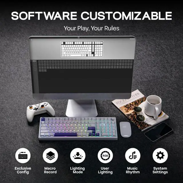 Alt view image 7 of 7 - EPOMAKER Galaxy100 QMK/VIA Wireless Mechanical Keyboard with 8000mAh Battery and Numpad, CNC Aluminum, Full Size Gaming Keyboard, USB-C/BT5.0/2.4Ghz (White Purple, Marble White Switch)