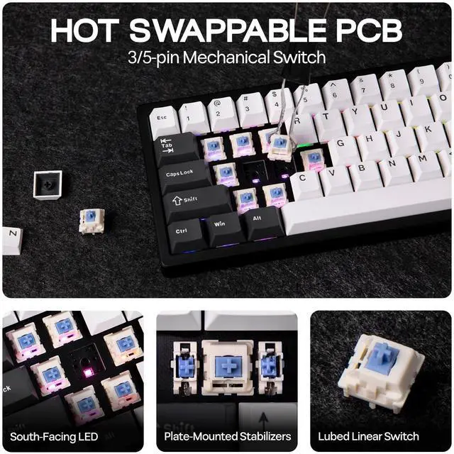 Alt view image 7 of 7 - EPOMAKER Galaxy65 Wireless QMK/VIA Mechanical Keyboard, Ball-Catch Anodized Aluminum Custom Keyboard, Pre-Lubed Hot-Swappable Switch, RGB Backlit, Rotary Knob, 2.4Ghz/BT/Type-C (Black)