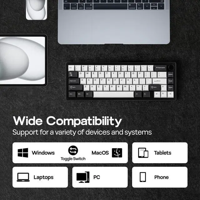 Alt view image 3 of 7 - EPOMAKER Galaxy65 Wireless QMK/VIA Mechanical Keyboard, Ball-Catch Anodized Aluminum Custom Keyboard, Pre-Lubed Hot-Swappable Switch, RGB Backlit, Rotary Knob, 2.4Ghz/BT/Type-C (Black)